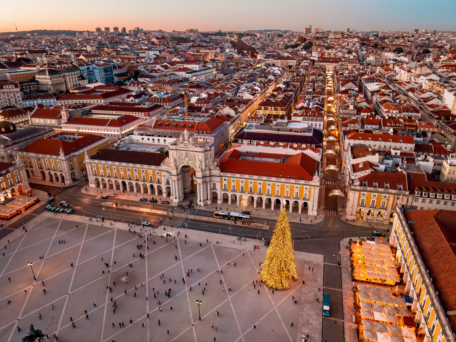 Praça do Comércio in Lisbon at night during the Christmas season